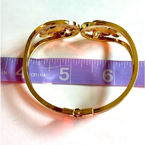 Vintage Hinged Clamper Style Bracelet AB Rhinestones Gold Tone Setting - Picture 5 of 13